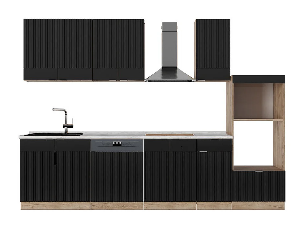 Cuisine noir rayé/chêne doré 300x60x81.6 fame-line