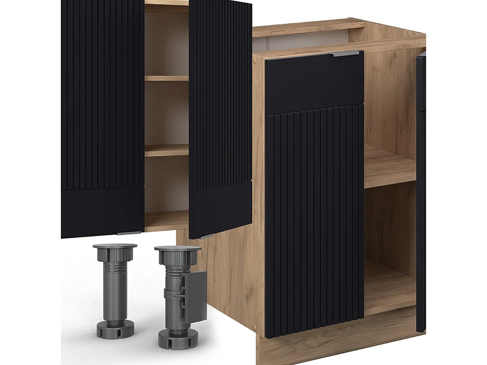 Cuisine noir rayé/chêne doré 300x60x81.6 fame-line