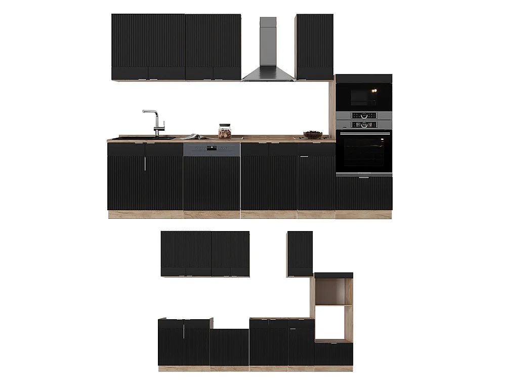 Mueble de cocina rayas negras/roble dorado 300x60x81.6 fame-line