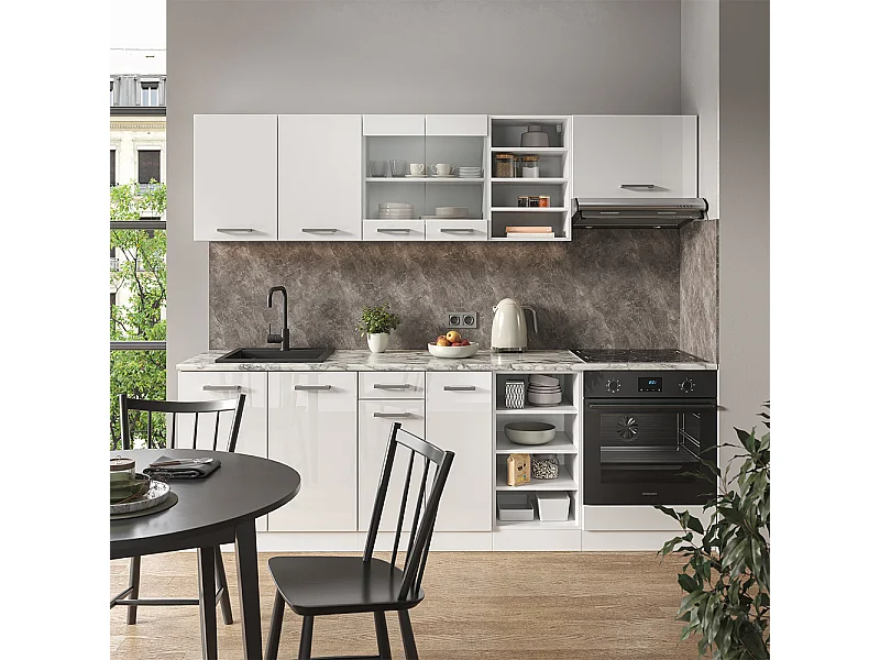 Küchenzeile weiß hochglanz/weiß 240x60x81.6 r-line