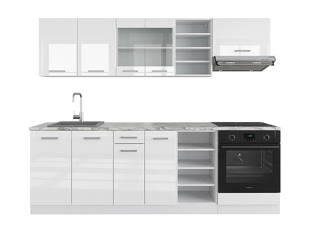 Mueble de cocina blanco alto brillo/blanco 240x60x81.6 r-line