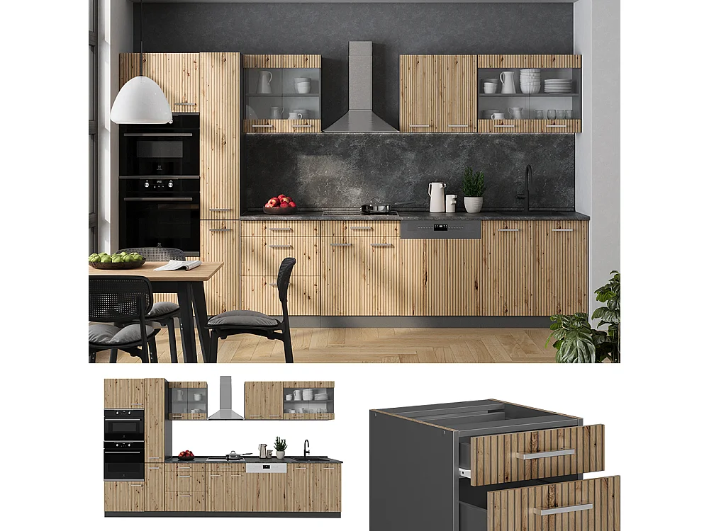 Kuchnia  artisan dąb/antracyt 350x60x81.6 r-line