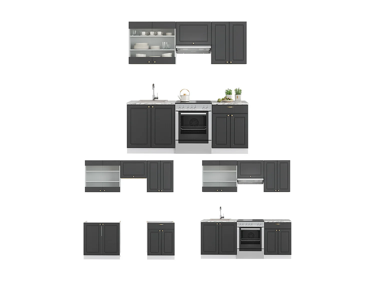 Cucina componibile antracite-oro/bianco 200x60x81.6 fame-line