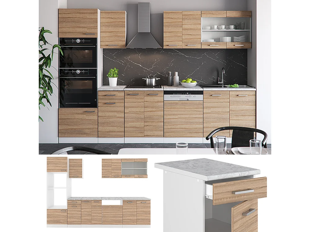 Mueble de cocina sonoma/blanco 300x60x81.6 r-line