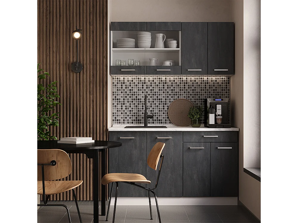 Cuisine noir béton/blanc 140x60x81.6 r-line