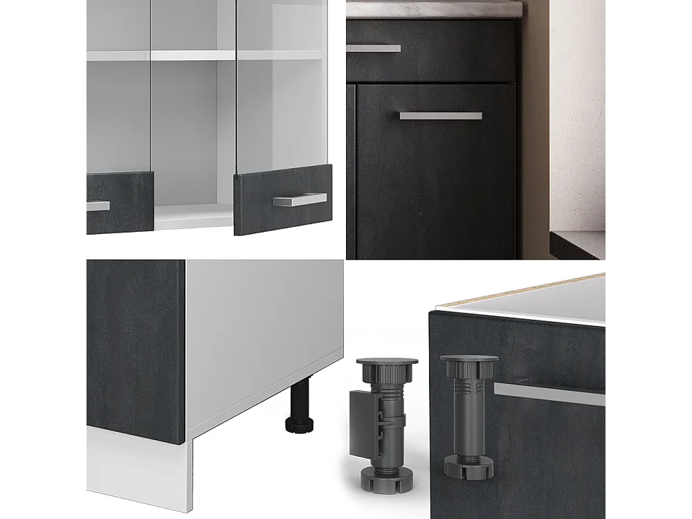 Cuisine noir béton/blanc 140x60x81.6 r-line