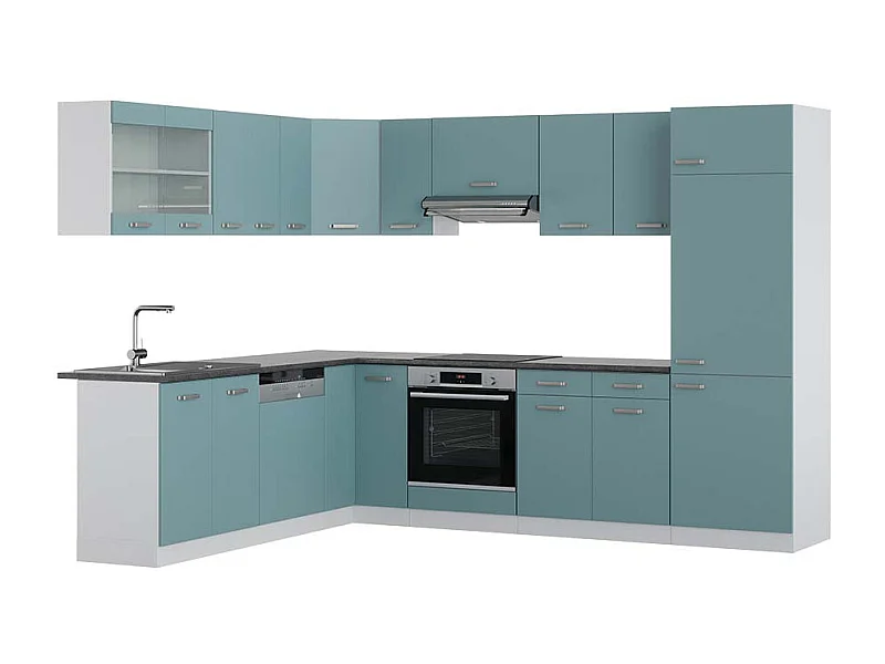 Cocina esquinera azul-gris-blanco 287x60x81.6 r-line