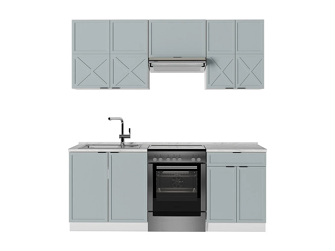 Cuisine bleu clair-gris/blanc 200x46x81.6 fame-line