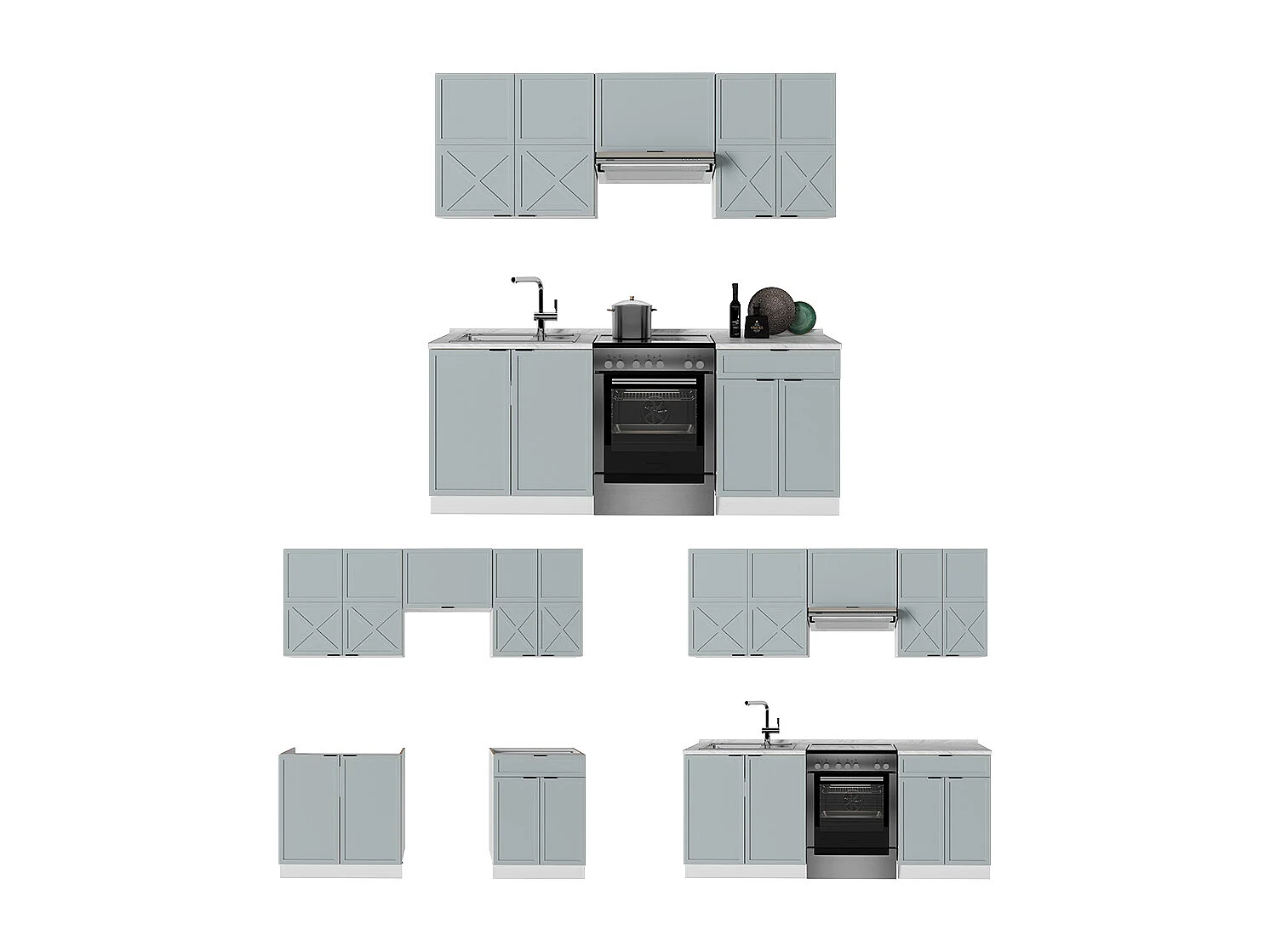 Cuisine bleu clair-gris/blanc 200x46x81.6 fame-line