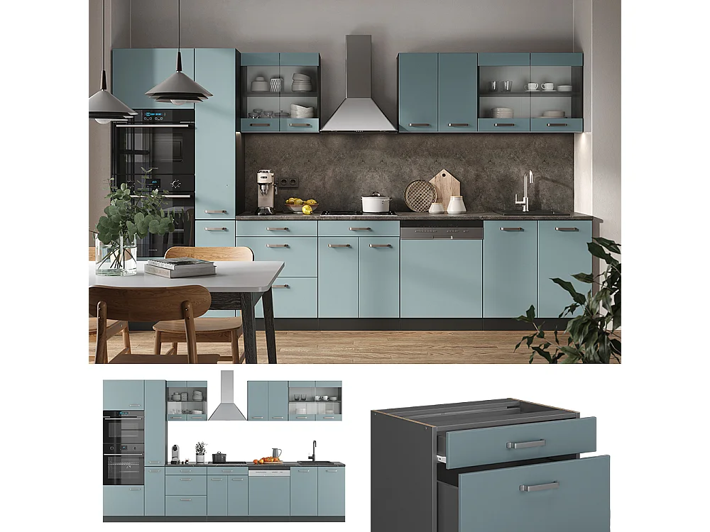 Cucina componibile blu-grigio/antracite 350x46x81.6 r-line