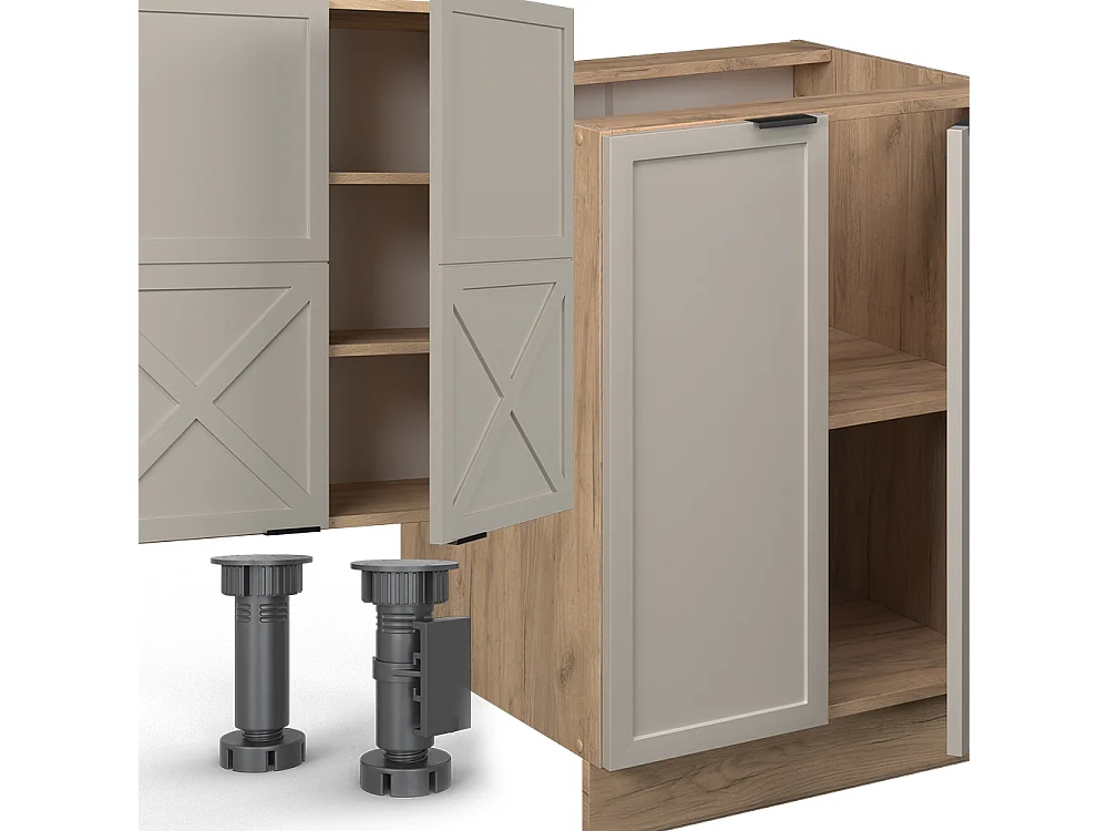 Køkkenrække grå/beige/gylden eg 300x60x81.6 fame-line