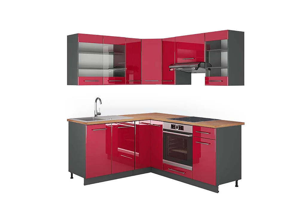 Cuisine en angle bordeaux haute brillance/anthracite 190x60x81.6 fame-line