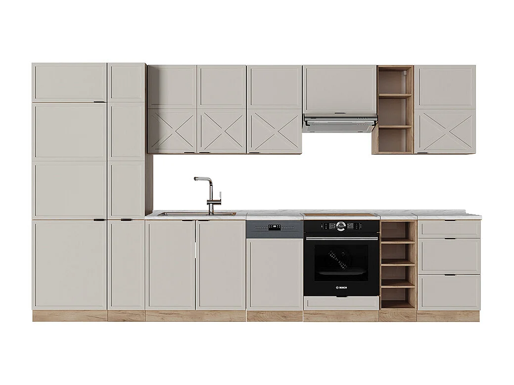 Køkkenrække grå/beige/gylden eg 355x46x81.6 fame-line