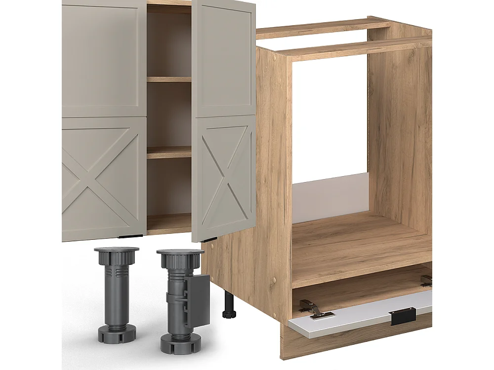 Køkkenrække grå/beige/gylden eg 355x46x81.6 fame-line