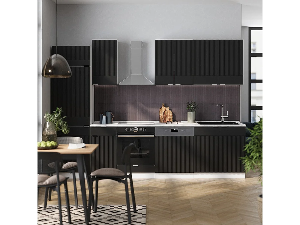 Mueble de cocina negro a rayas/blanco 300x46x81.6 fame-line