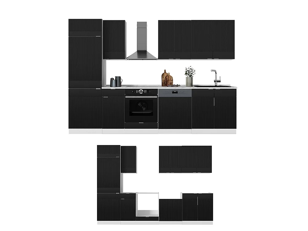 Mueble de cocina negro a rayas/blanco 300x46x81.6 fame-line