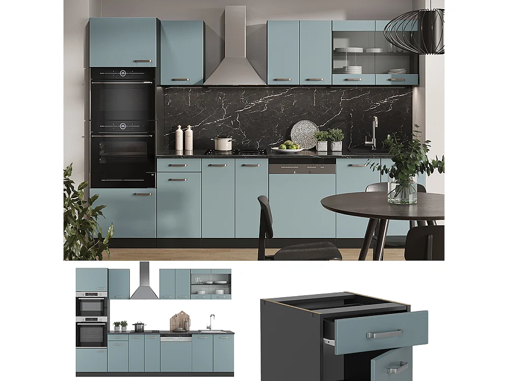 Mueble de cocina gris azulado/antracita 300x46x81.6 r-line