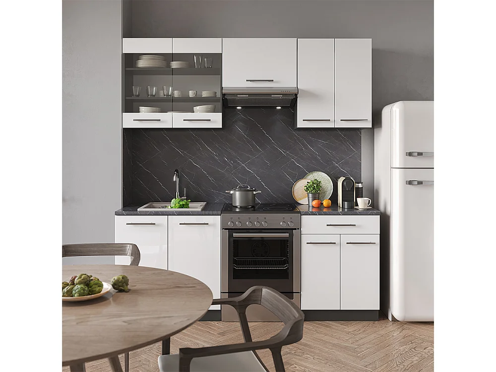 Cucina componibile bianco lucido/antracite 200x46x81.6 fame-line