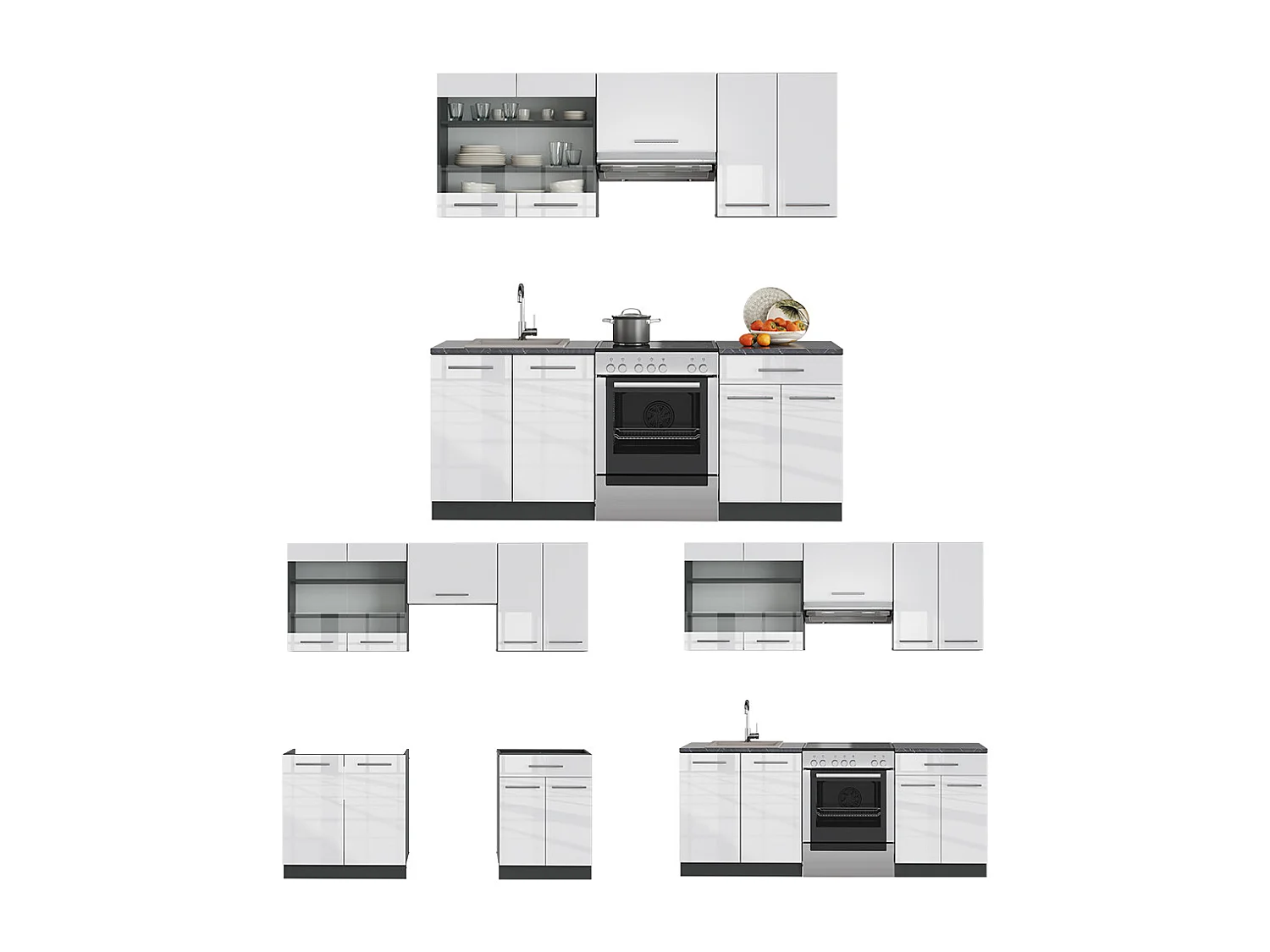 Cucina componibile bianco lucido/antracite 200x46x81.6 fame-line