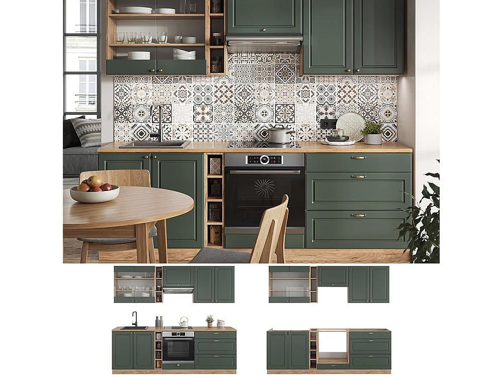 Cuisine chêne vert et or/chêne doré 235x60x81.6 fame-line