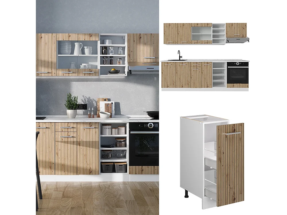 Cuisine artisan chêne/blanc 240x60x81.6 r-line