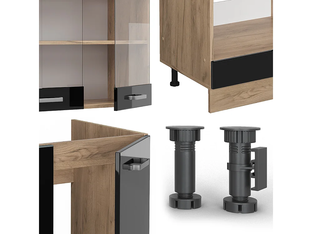 Cucina angolare completa rovere nero/oro lucido 287x60x81.6 r-line