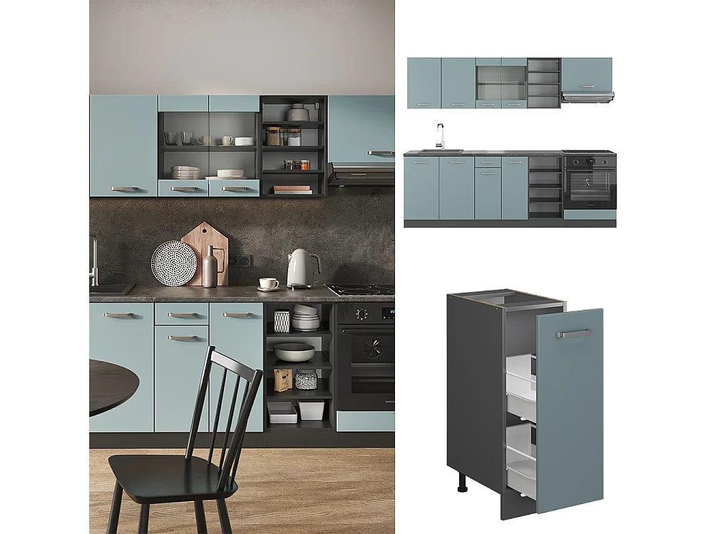 Cuisine bleu-gris/anthracite 240x60x81.6 r-line
