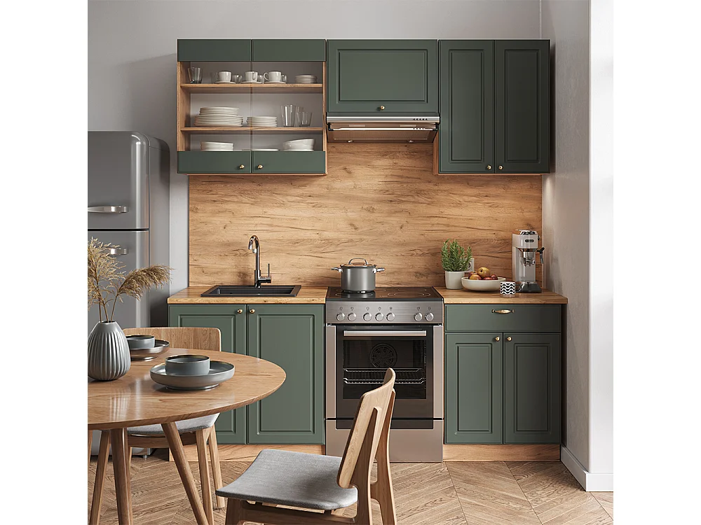 Cuisine chêne vert et or/chêne doré 200x46x81.6 fame-line