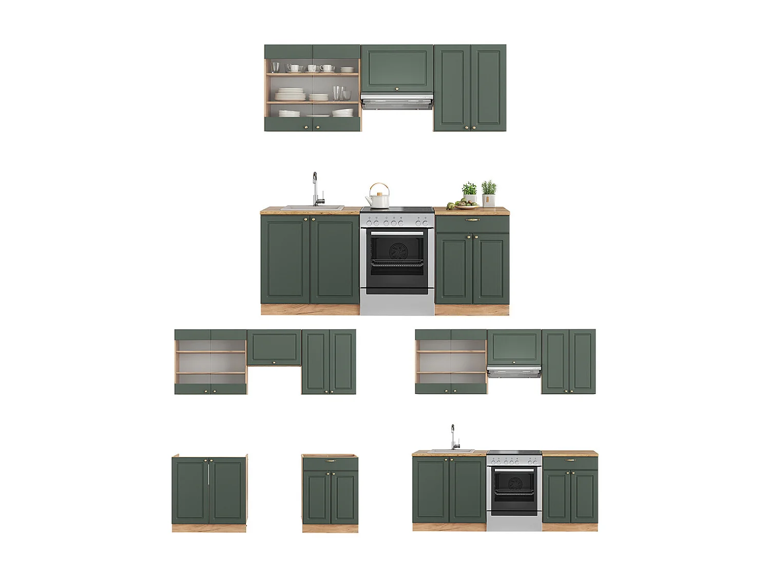 Cuisine chêne vert et or/chêne doré 200x46x81.6 fame-line