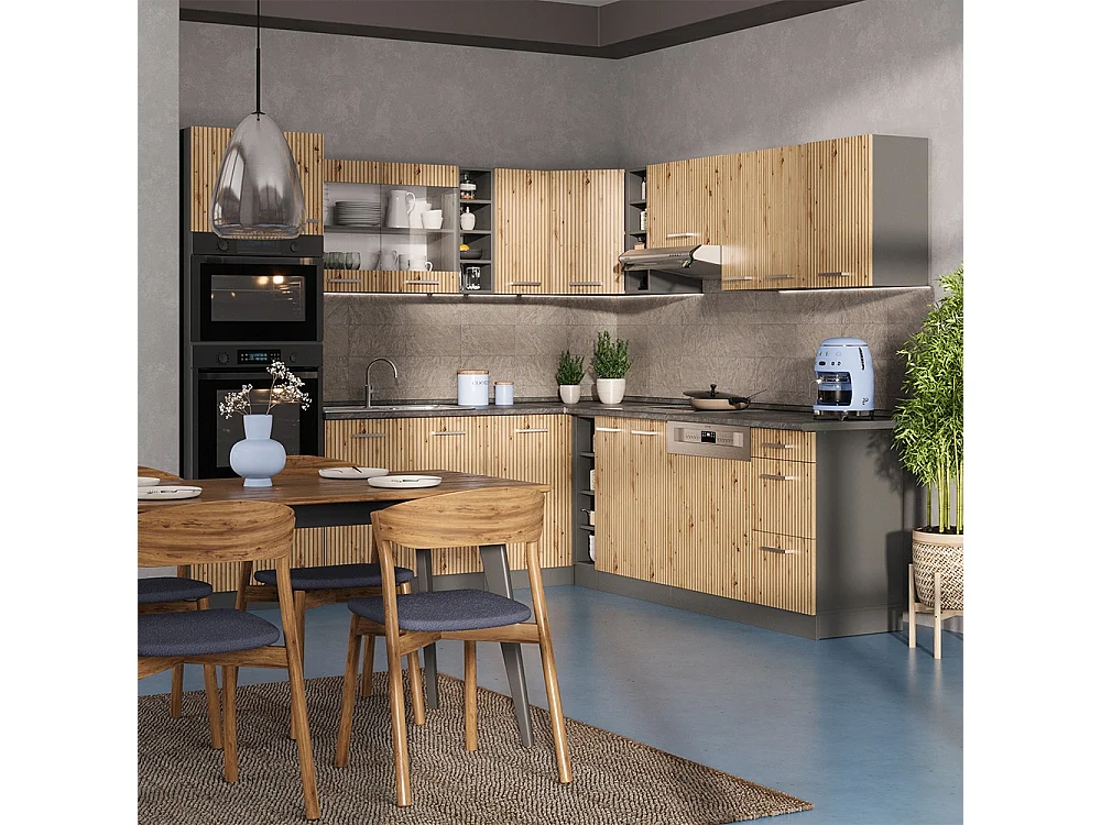 Hoekkeuken artisanaal eiken/antraciet 247x60x81.6 r-line