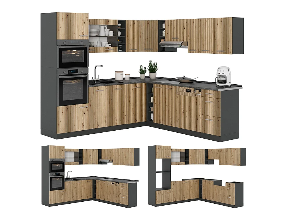 Hoekkeuken artisanaal eiken/antraciet 247x60x81.6 r-line