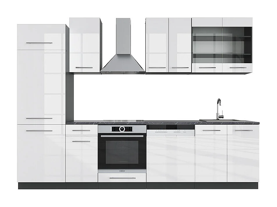 Küchenzeile weiß hochglanz/anthrazit 300x60x81.6 fame-line
