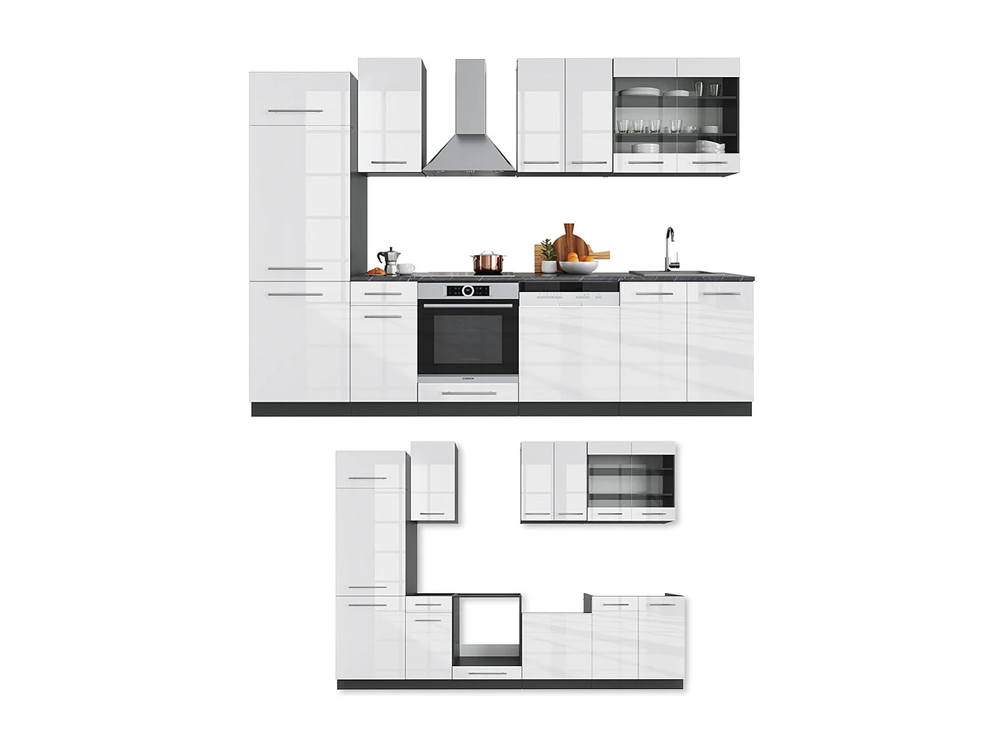 Küchenzeile weiß hochglanz/anthrazit 300x60x81.6 fame-line