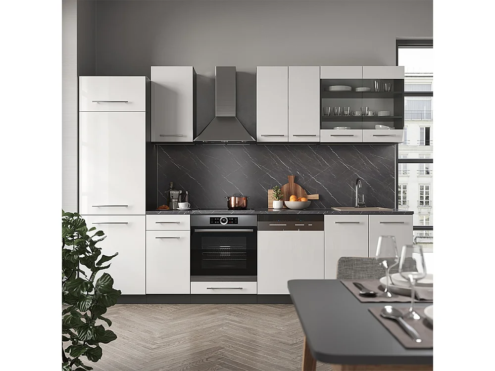 Mueble de cocina blanco brillo/antracita 300x60x81.6 fame-line