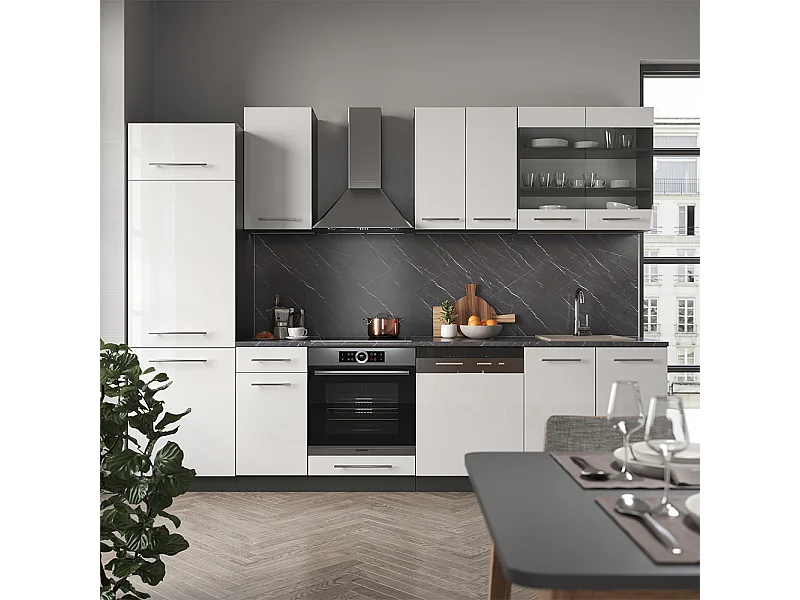 Mueble de cocina blanco brillo/antracita 300x60x81.6 fame-line