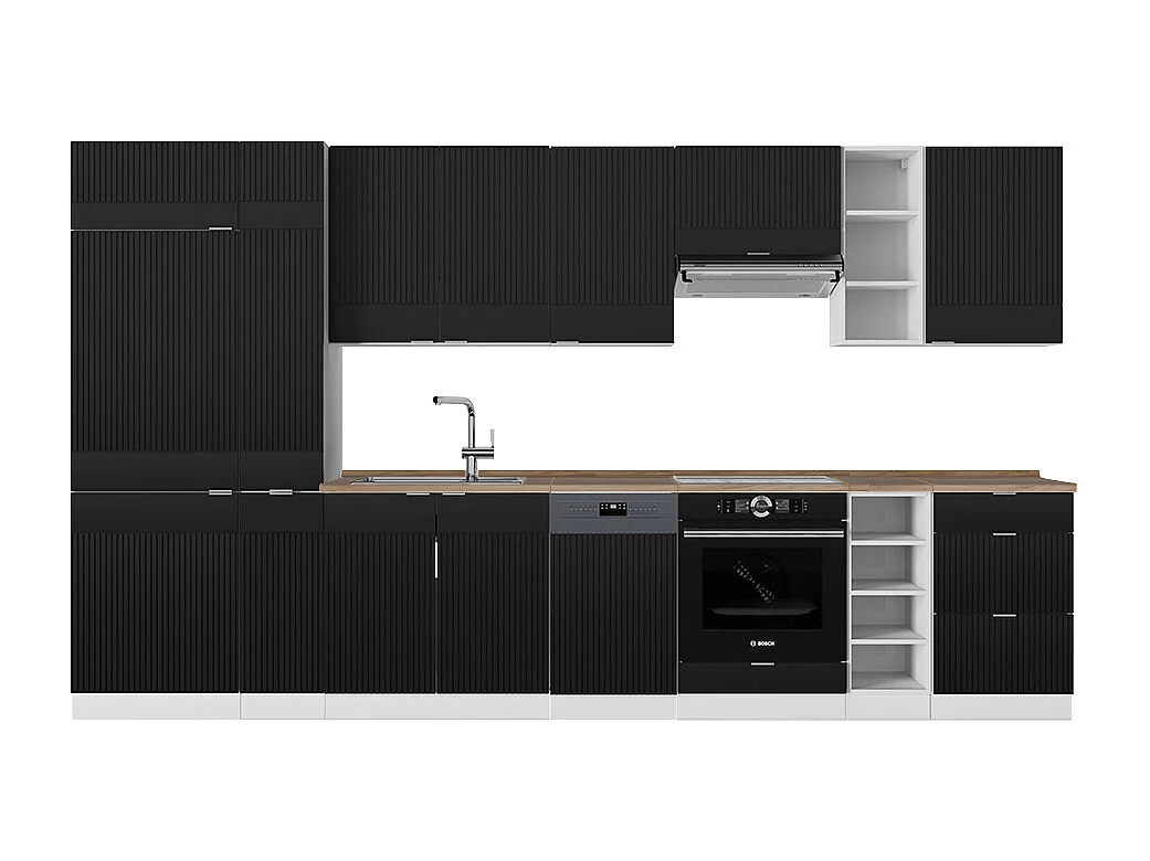 Mueble de cocina negro a rayas/blanco 355x60x81.6 fame-line