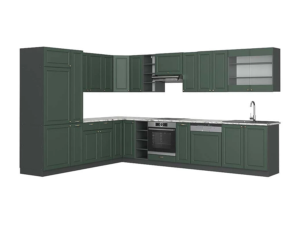 Cucina angolare completa verde-oro country house/antracite 347x60x81.6 fame-line