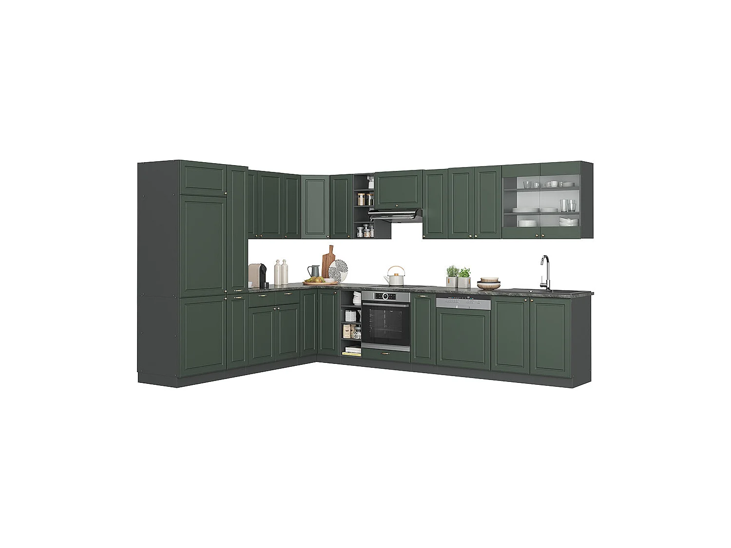 Cucina angolare completa verde-oro country house/antracite 347x60x81.6 fame-line