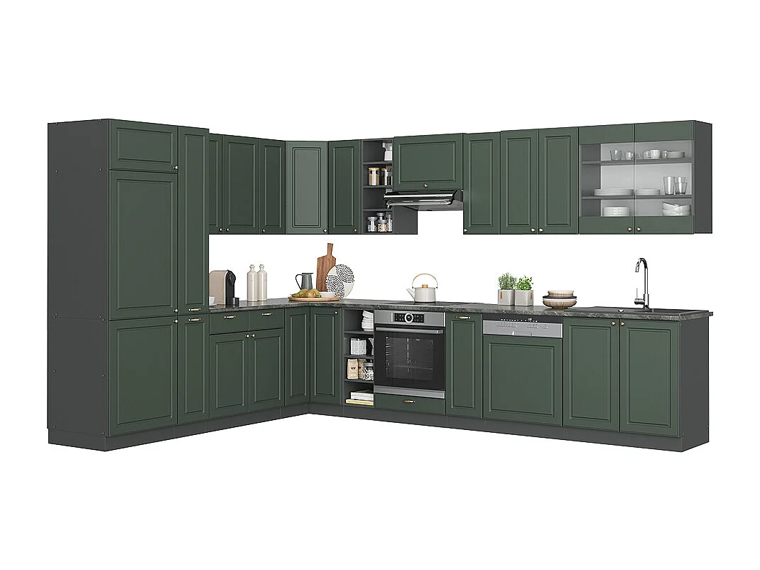 Cucina angolare completa verde-oro country house/antracite 347x60x81.6 fame-line