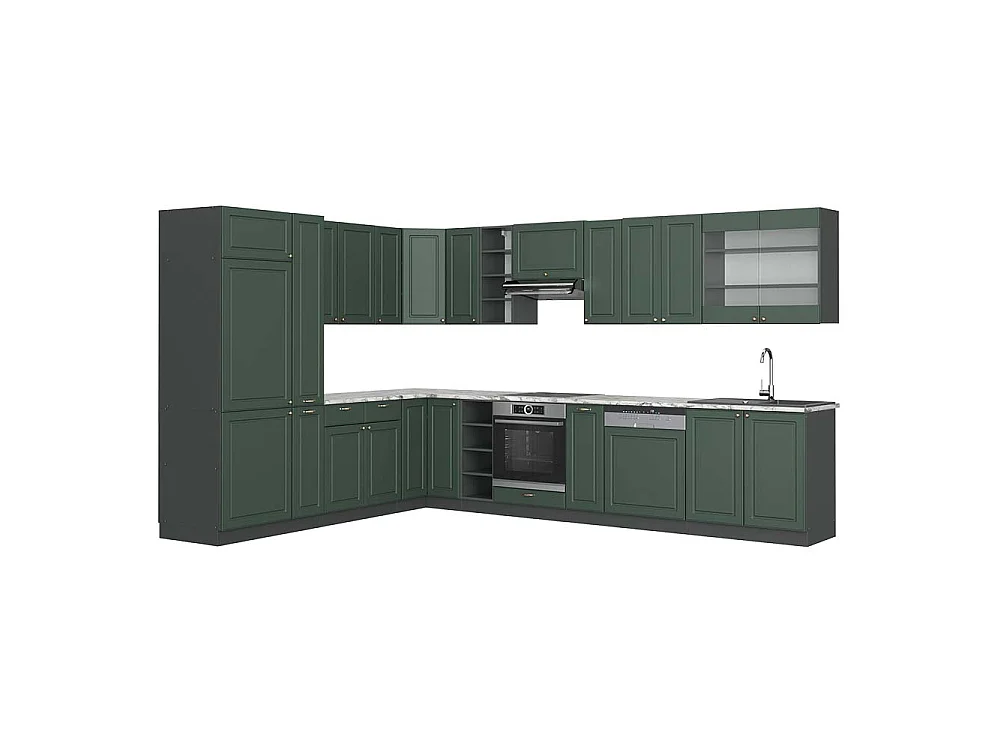 Hjørnekøkken grøn-guld country house/anthracit 347x60x81.6 fame-line