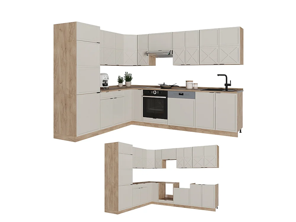 Cocina esquinera grisbeige/roble dorado 287x60x81.6 fame-line