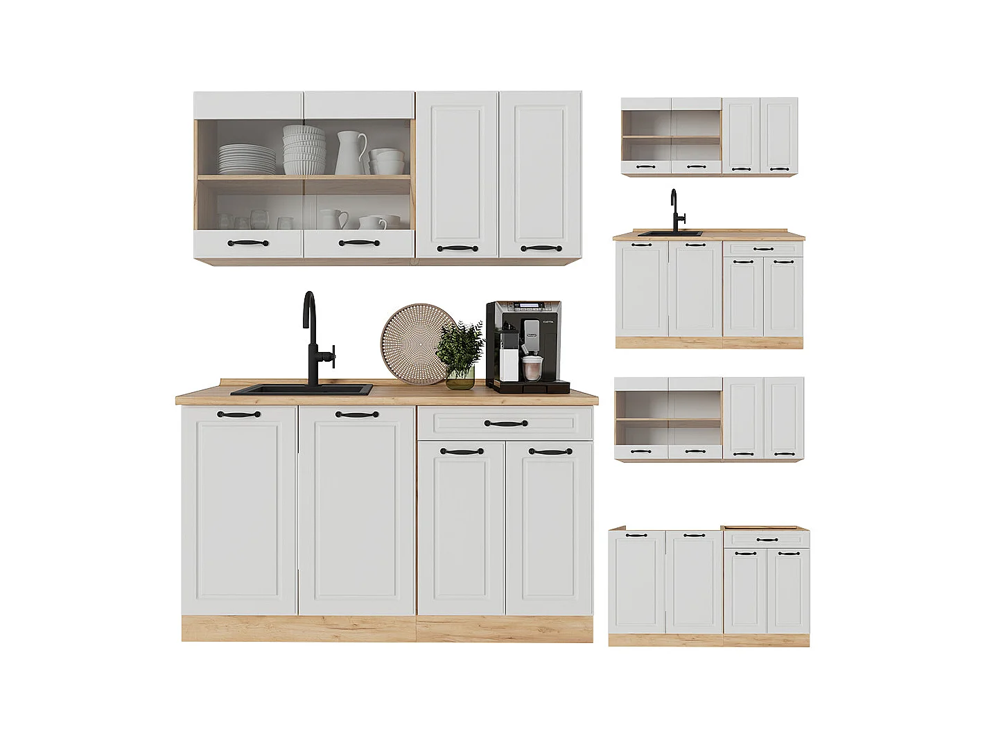 Cuisine blanc campagnard/chêne doré 140x60x81.6 r-line