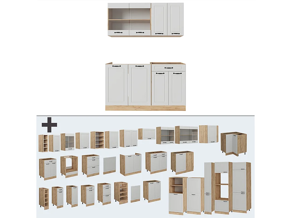 Singleküche weiß landhaus/goldkraft eiche 140x60x81.6 r-line