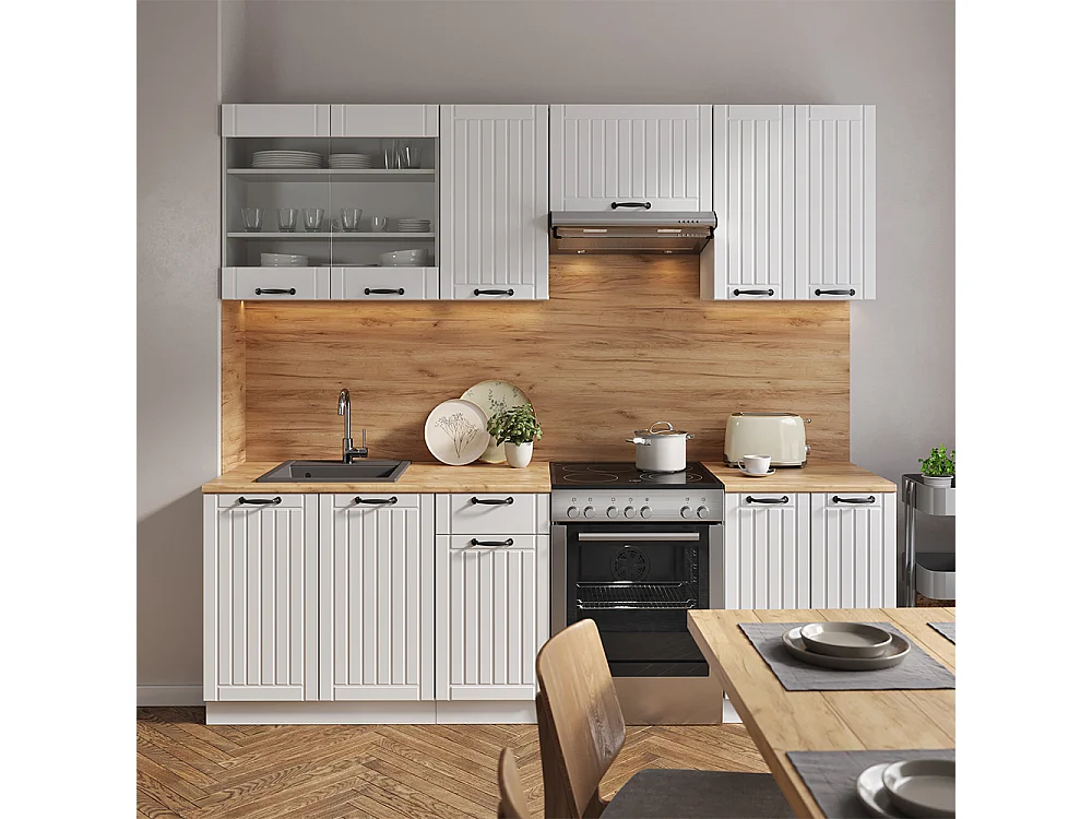 Mueble de cocina casa de campo blanca/blanca 240x60x81.6 fame-line