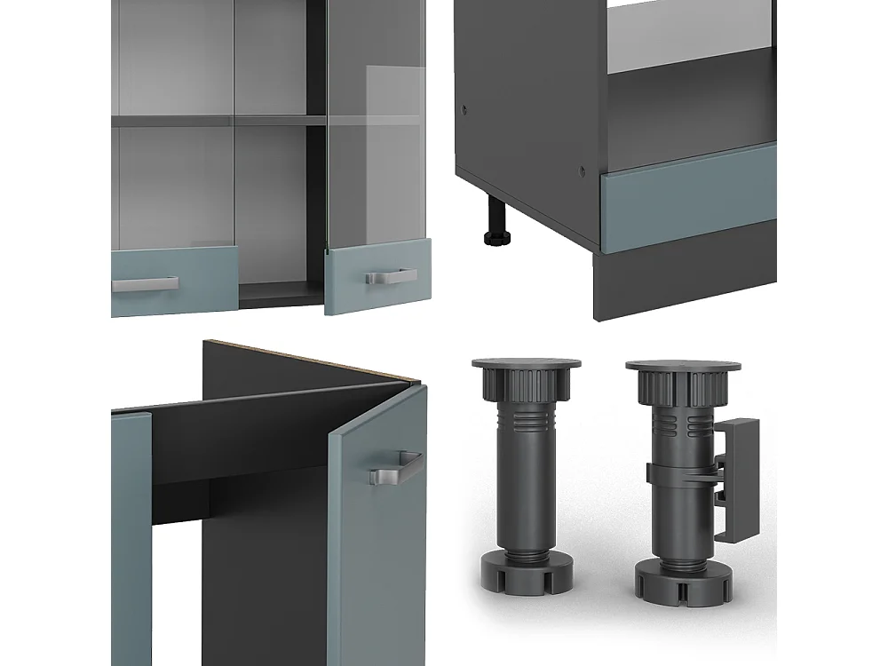 Cucina angolare completa blu-grigio/antracite 287x46x81.6 r-line