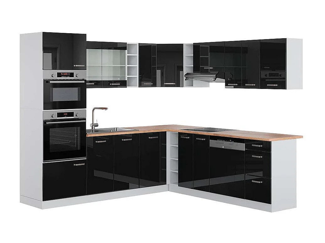 Cuisine en angle noir brillant/blanc 247x60x81.6 r-line