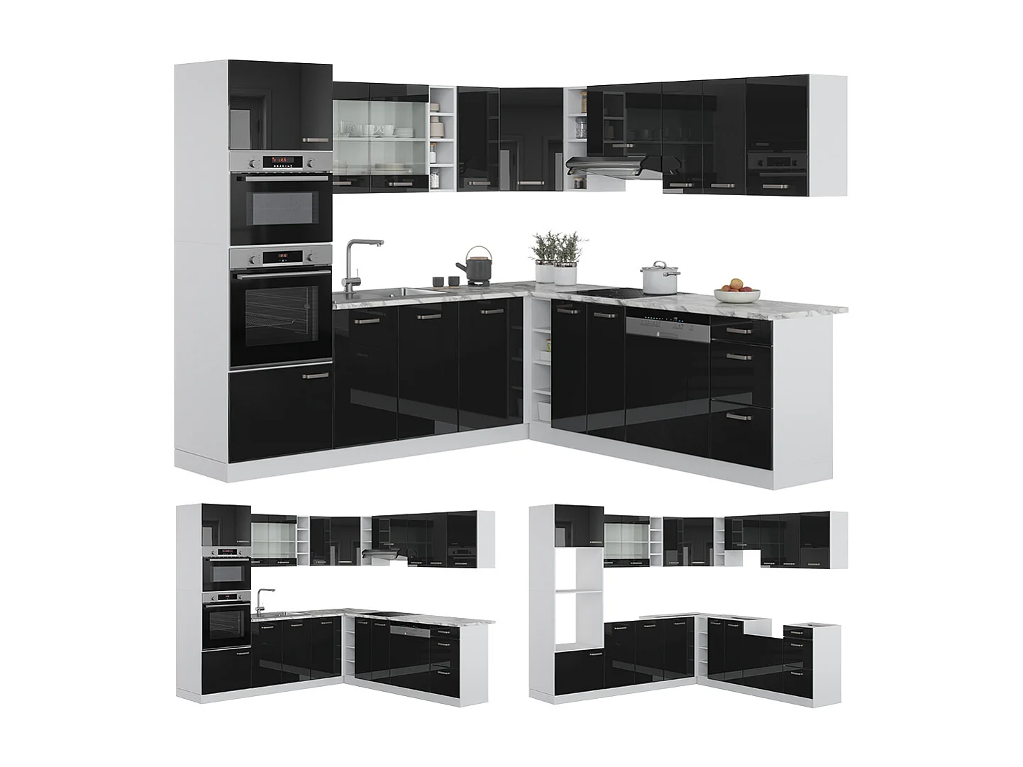 Cuisine en angle noir brillant/blanc 247x60x81.6 r-line