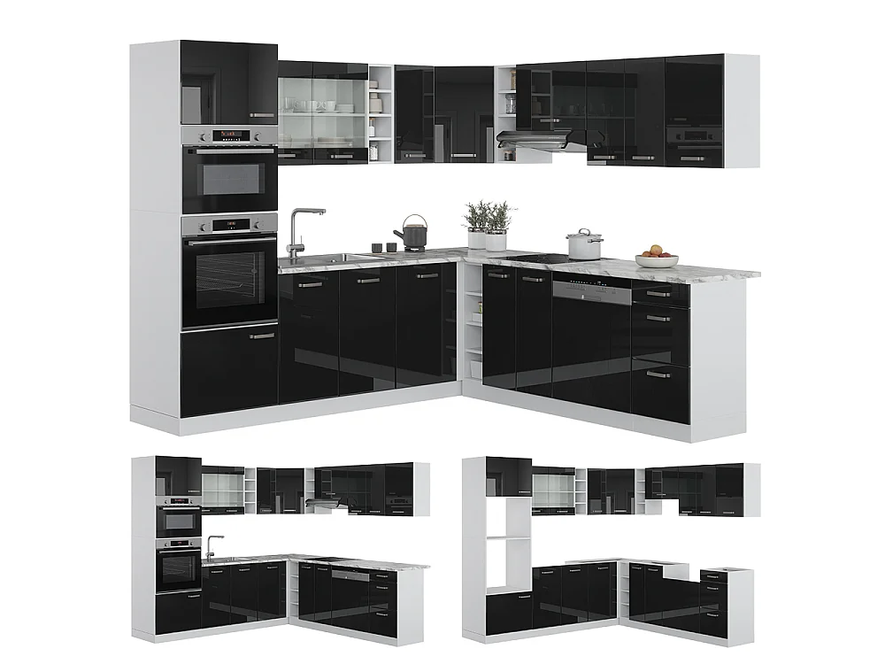 Eckküche schwarz hochglanz/weiß 247x60x81.6 r-line