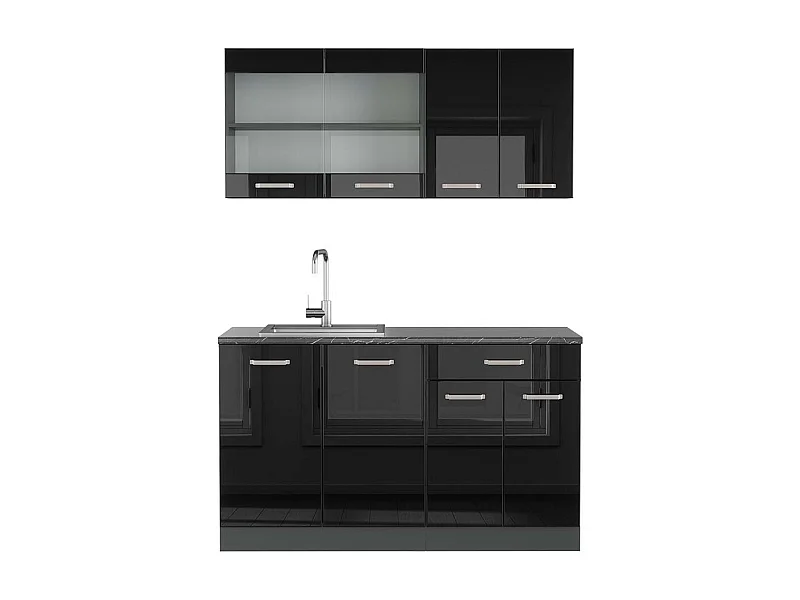 Cuisine noir brillant/anthracite 140x60x81.6 r-line