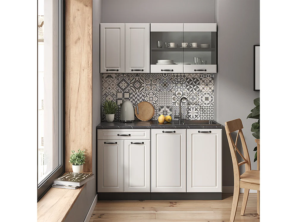 Cocina versátil casa de campo blanca/antracita 140x60x81.6 r-line